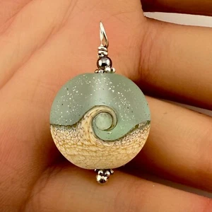 Vintage 925 Sterling Silber Welle Lampwork Charm Anhänger 1 1/18" (6,2g) - Bild 1 von 4
