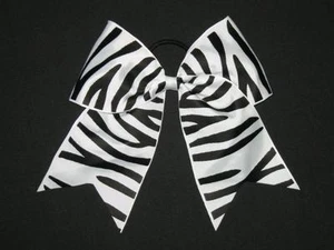 NEW "BLACK ZEBRA" Cheer Bow Pony Tail 3" Ribbon Girls Hair Bows Cheerleading - Picture 1 of 1