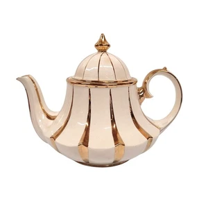 Vintage Sadler teiera oro vortici giostra a costine design avorio bordo 24 carati 3186 - Foto 1 di 5