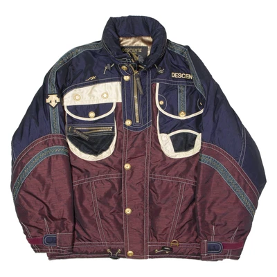 DESCENTE Mens Ski Jacket Maroon Hooded Colourblock 2XL - Image 1 of 4