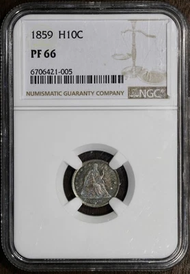 Media moneda de diez centavos 1859 (PF66) prueba libertad sentada H10C NGC - campos coloridos reflectantes Foto 1 de 4