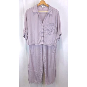 LUNYA Waschbar Seide High Rise Hose Set Boxy Top Weites Bein Pyjama Lila Gr. L - Bild 1 von 14