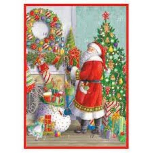 Advent Calendar Card SANTA AT THE MANTEL Caspari - Greeting card for December! - Image 1 of 1