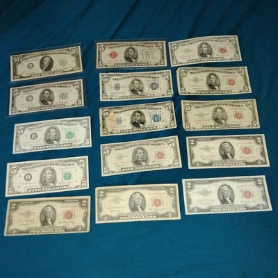 1928 $5 1934 $5 Lot Federal Reserve Note 1950 $10 Face Value $68 - Image 1 of 4