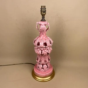 Lámpara Vintage Española Manises Años 60 Rosa Cerámica Luz Antigua Oro Base Madera - Imagen 1 de 15