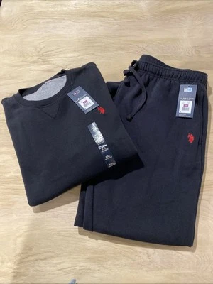 Nuevo con etiquetas U.S. Polo Assn. Conjunto de Sudadera XXL Negro Jogger Pantalones de Sudadera Pullover Rojo Pony Logo Foto 1 de 4