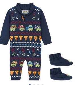 TMNT® X Andy & Evan® Fair Isle Icon Sweater Romper 12-18 Month 3 Piece Set NWT! - Picture 1 of 9