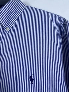 Ralph Lauren Dress Shirt Mens 17 33/32 Blue White Striped Button Up Long Sleeve - Picture 1 of 11