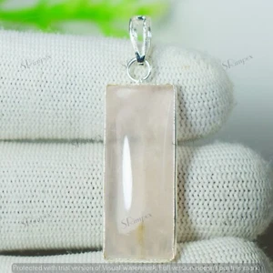 Natural Rose Quartz Pendant 92.5 Sterling Silver Gemstone Pendant 31X14 mm - Picture 1 of 4