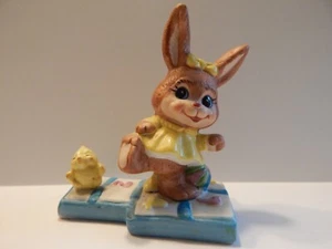 Vintage Russ Berries Girl Bunny & Chick Playing Hopscotch Ceramic Figurine #1064 - Picture 1 of 8