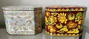 2er Set Vintage Metalldosen Blumenmuster Daher Made In England Meister Brasilien 5x4" - Bild 1 von 6