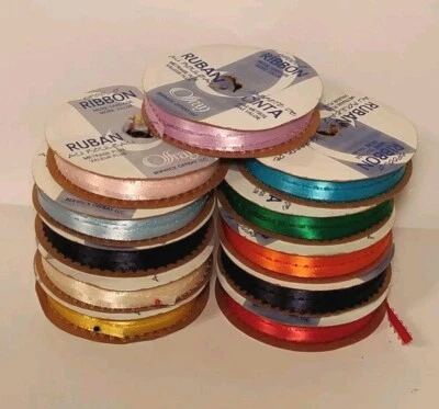 Lot Of 11 Spools Offray Spool O' Ribbon Polyester Various Colors 3/16" x 6yds - Image 1 of 4