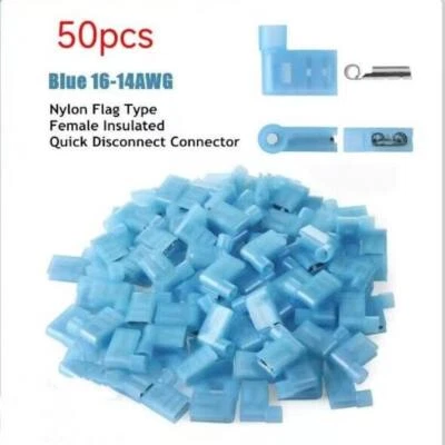 16-14 AWG 90 Degree Nylon Flag Spade Female Insulated Terminals Connector 50pcs - Image 1 of 4