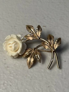 Rare Vintage Van Dell 12K Gold Filled Carved Rose Brooch Pin Pendant - Picture 1 of 3