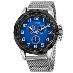 August Steiner AS8202SSBU Miltifunction Day Date Stainless Steel Mens Watch - Picture 1 of 5