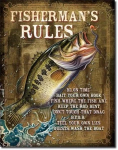 Fisherman's Rules TIN SIGN funny metal poster fish cabin lodge bar decor DS#1870 - Picture 1 of 9