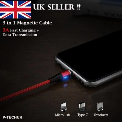3 in 1 Fast Charging Magnetic Data and Syn Cable Phone Charger Cable A2P - Image 1 of 4