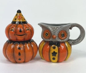 Johanna Parker Halloween Zucker/Sahnekännchen Set Eule und Jack O Laterne Kürbis *NEU* - Bild 1 von 8