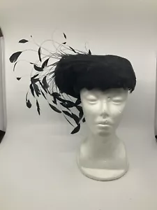 VTG George Zamau'l Black Pin Feathers Hat Wool Glamour Stunning - Picture 1 of 9