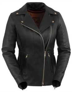 Chaqueta de cuero trenzada premium para motocicleta True Element (negra, tallas XS-3 - Imagen 1 de 12