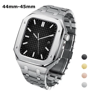 Boîtier Str en acier inoxydable lunette en chêne mod pour bracelet Apple Watch 44 mm 45 mm - Photo 1 sur 105