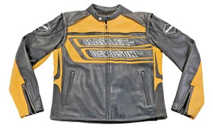 Hombres Harley Davidson Chaqueta Chaleco M Negro Cuero Amarillo Café Marker 97086-12VM - Imagen 1 de 19