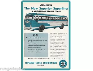 1951 Superior Superliner Transit Bus Limo OH Refrigerator / Tool Box Magnet - Picture 1 of 1