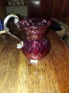 Vintage Murano Hand Made Cranberry Glass Pitcher Bullicante Gold Flake - Picture 1 of 5