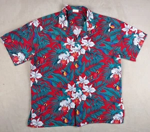 Jade Fashions Large Mens Shirt Hawaiian Parrots Cotton 46" Chest - Picture 1 of 8