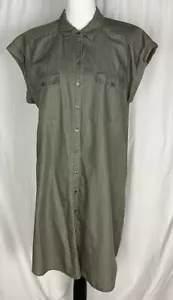 Camisa túnica Express para mujer L verde manga corta cuello abotonada bolsillos - Imagen 1 de 7