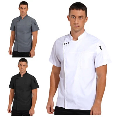 Unisex Men Women Tops Stand Collar Jacket Short Sleeve Coat Cake Work Canteen - Image 1 of 4