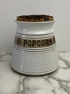 Stelzer Studio Art Pottery Word Jar Popcorn Container With Cork White & Brown - Picture 1 of 14