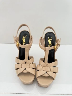 SAINT LAURENT Beige Patent Leather Tribute Platform Heels 35/5 - Image 1 of 4