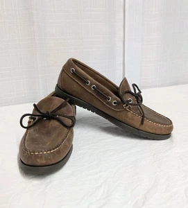 LL Bean Handgenäht Camp Mokassins Herren Größe 7D Kaktus Braun Leder Bootsschuhe Halbschuhe - Bild 1 von 17