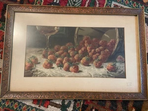 Erdbeeren im Korb Anfang 1900 signierter Druck - Bild 1 von 8