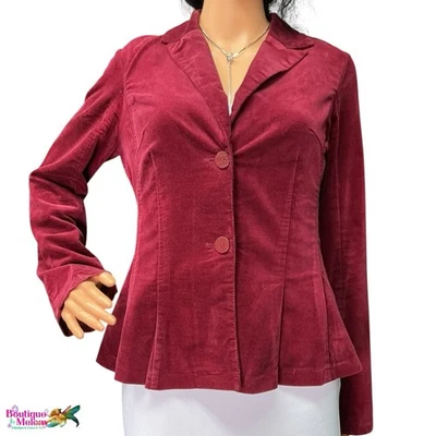 Chaqueta Blazer Miss Lili Terciopelo Rojo Mujer’s Talla L Dos Botones Vintage Retro Foto 1 de 4