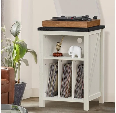 Mesa de madera con soporte para tocadiscos, estante de armario marrón para salón, oficina. Foto 1 de 4