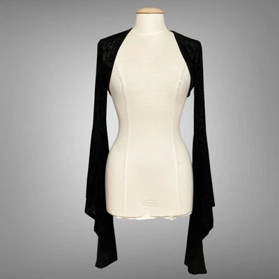 ROMWE Womens Top S Black Paisley Burnout Mesh Bolero Shrug Flare Whimsigoth - Image 1 of 4