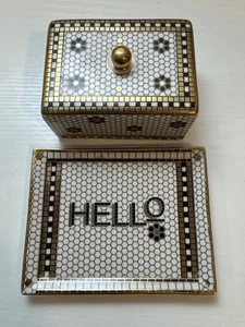 Anthropologie Bistro Tile Butter Dish Tiles Small Gold “HELLO” 3.5x 4.5” *read* - Picture 1 of 15
