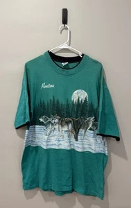 Vintage Habitat Shirt Adult Large Green Single Stitch Wolf Montana Grunge 1990s - Picture 1 of 5