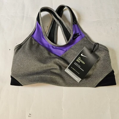 Sujetador Nike Swoosh Talla Pequeña Gris/Púrpura-AR8852-091 Medio Impacto Deportes Yoga Foto 1 de 4