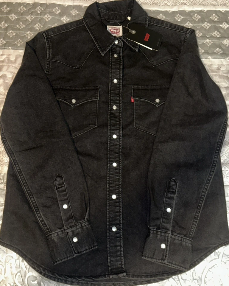 Levi's Women's Black Ultimate Western Denim Shirt Pearl Snap Button Size XL