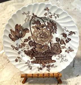 Vintage Royal STAFFORDSHIRE CHARLOTTE SALAD PLATE 8” Brown-White Transferware - Picture 1 of 3
