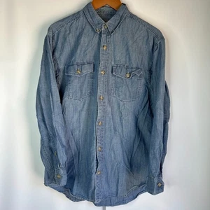 Duluth Trading Denim Chambray Shirt Mens Sz. Medium Blue Long Sleeve Button Down - Picture 1 of 4