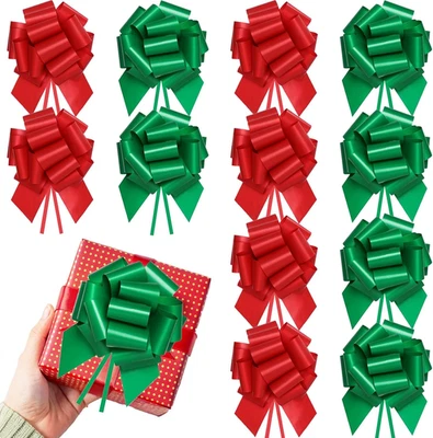 12 Pcs Large Christmas Bows for Gift Wrapping, 5 Inch Xmas Pull Bows Christmas R - Image 1 of 4