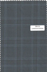 Blue Suit Fabric windowpane box check wool suit pants 180s Cloth 5 YARDS - Picture 1 of 1