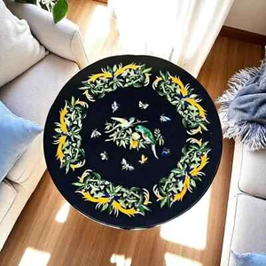 Black Marble Round Corner & Coffee Table Handmade Parrot Design Top for Home Dec - Picture 1 of 8