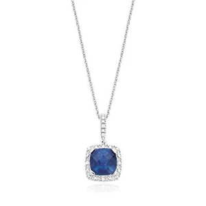 Zamel's Sterling Silver Cushion & Created Blue Sapphire Diamond Set Pendant - Picture 1 of 1