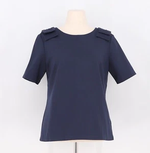 ELIZABETH MCKAY Bow Sleeve Top Short Sleeve in Navy Size L - Picture 1 of 8