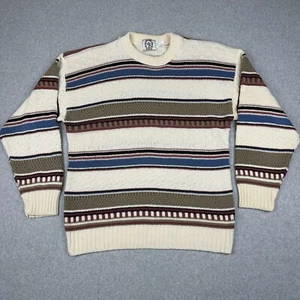Vintage Sears Roebuck & Co Sweater Mens Large 70s Striped Chunky Knit Made USA - Picture 1 of 10